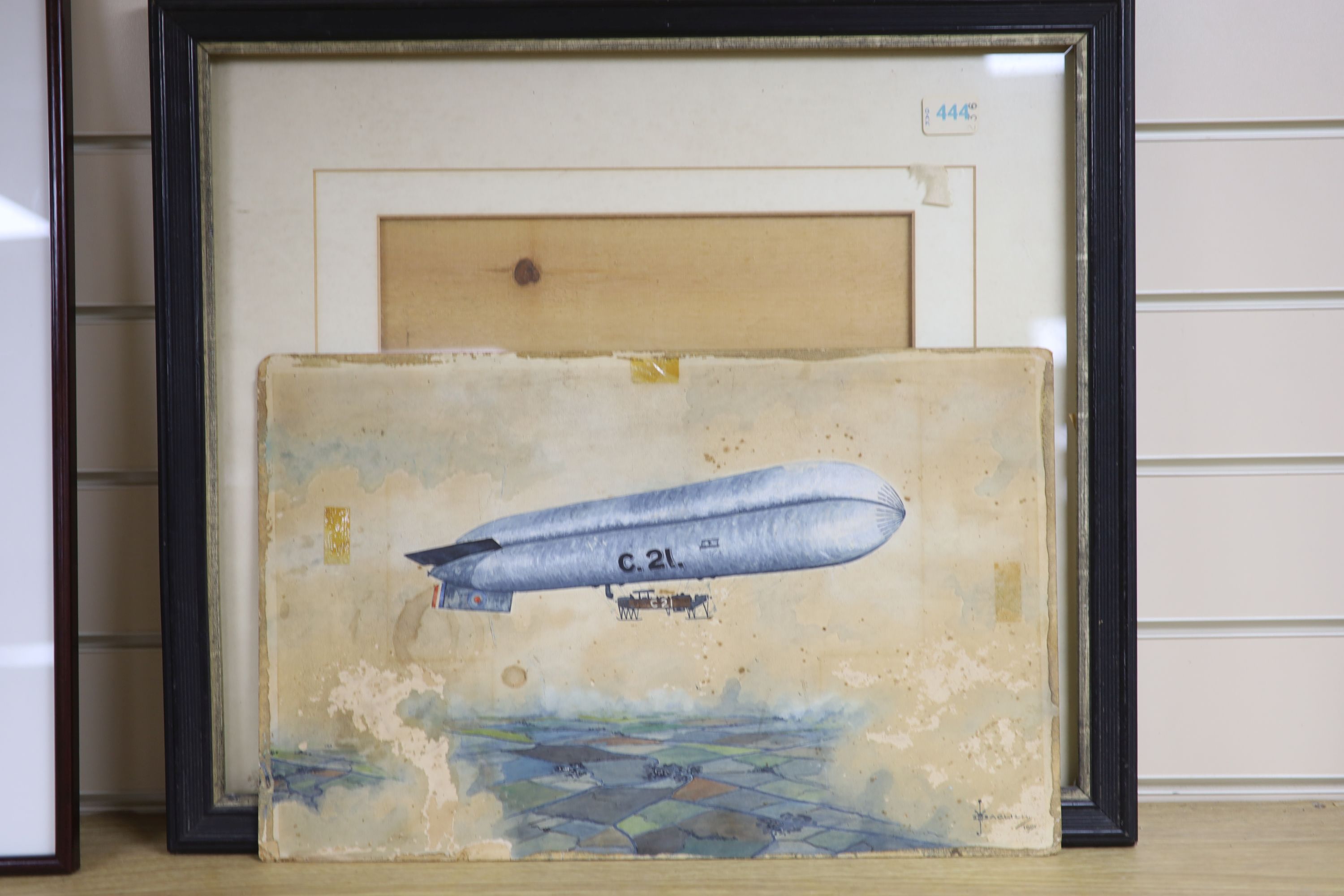 W.J. Dagleish, watercolour, C21 Airship in flight, signed and dated 1925, 29 x 46cm